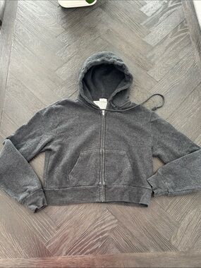Brandy Melville Dark Cropped Gray Hooded Zip-Up sweatshirt